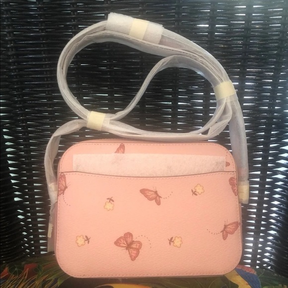 mini camera bolsa with butterfly print coach